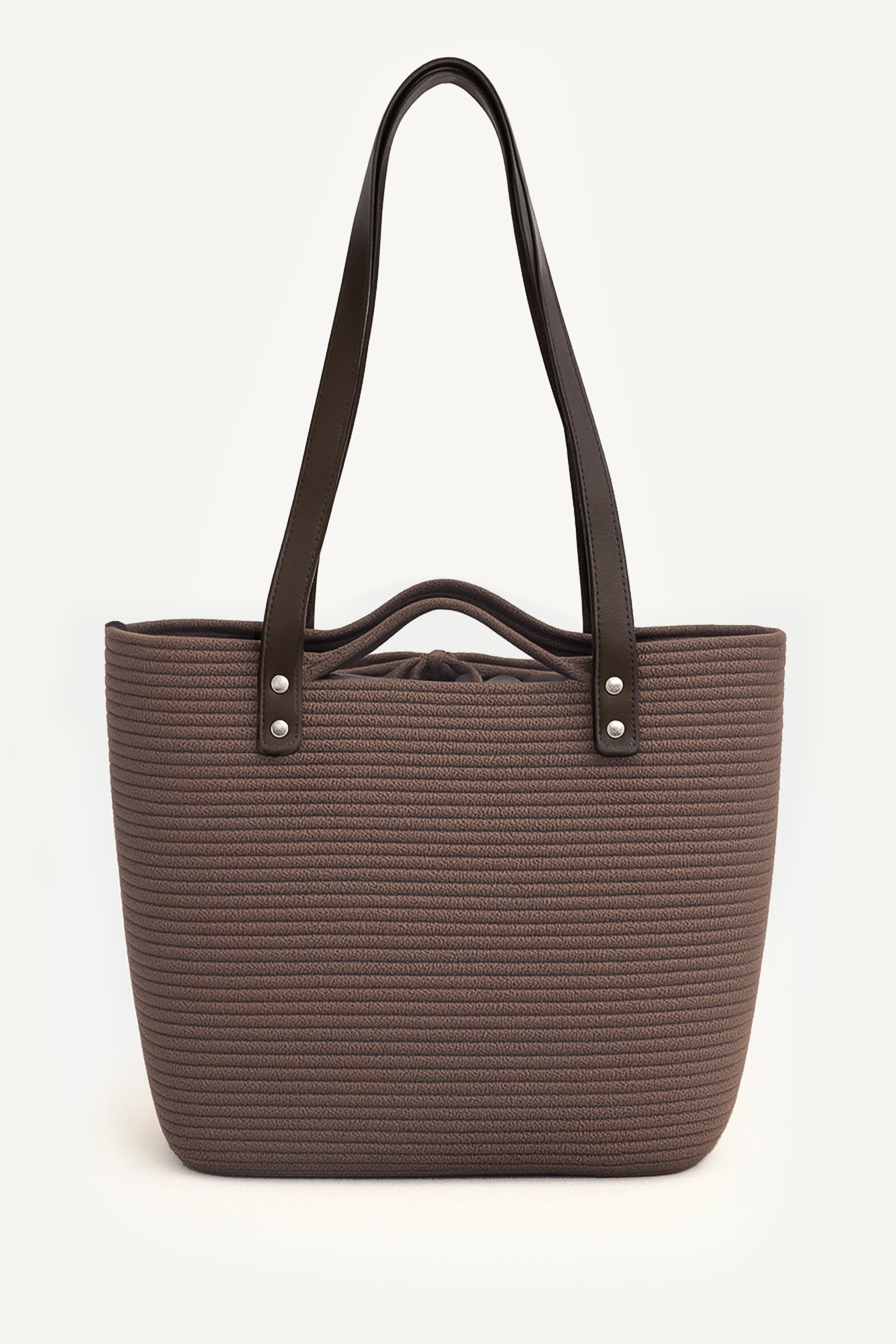 Capri Tote Bag - Crochet Brown Handbag with Leather Handles | FemeAdor