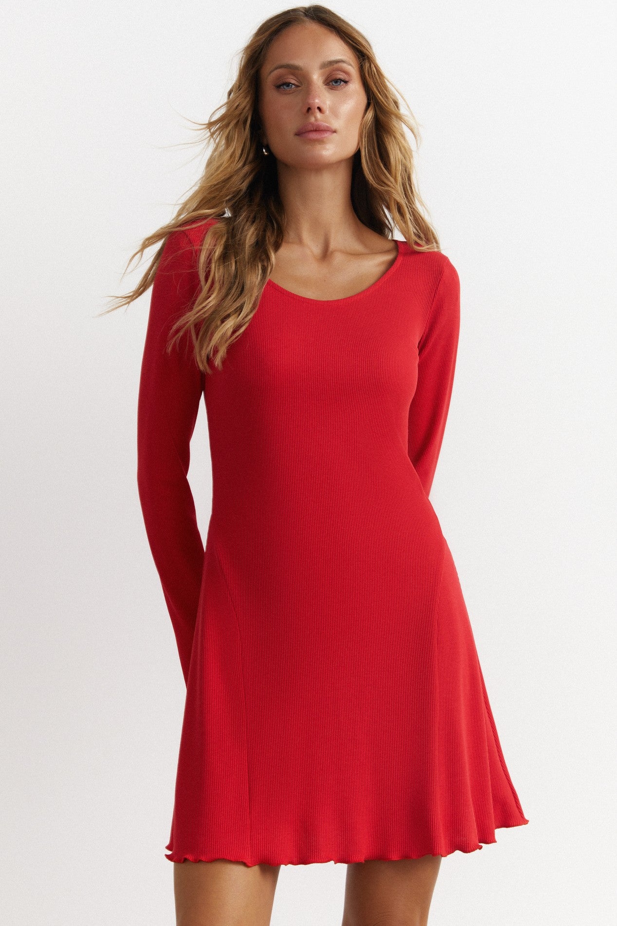 Velora Mini Dress - Women's Ribbed Cotton-Blend Dress | FemeAdor XXS-XS / Red Velora Mini Dress - Women's Ribbed Cotton-Blend Dress | FemeAdor XXS-XS / Red