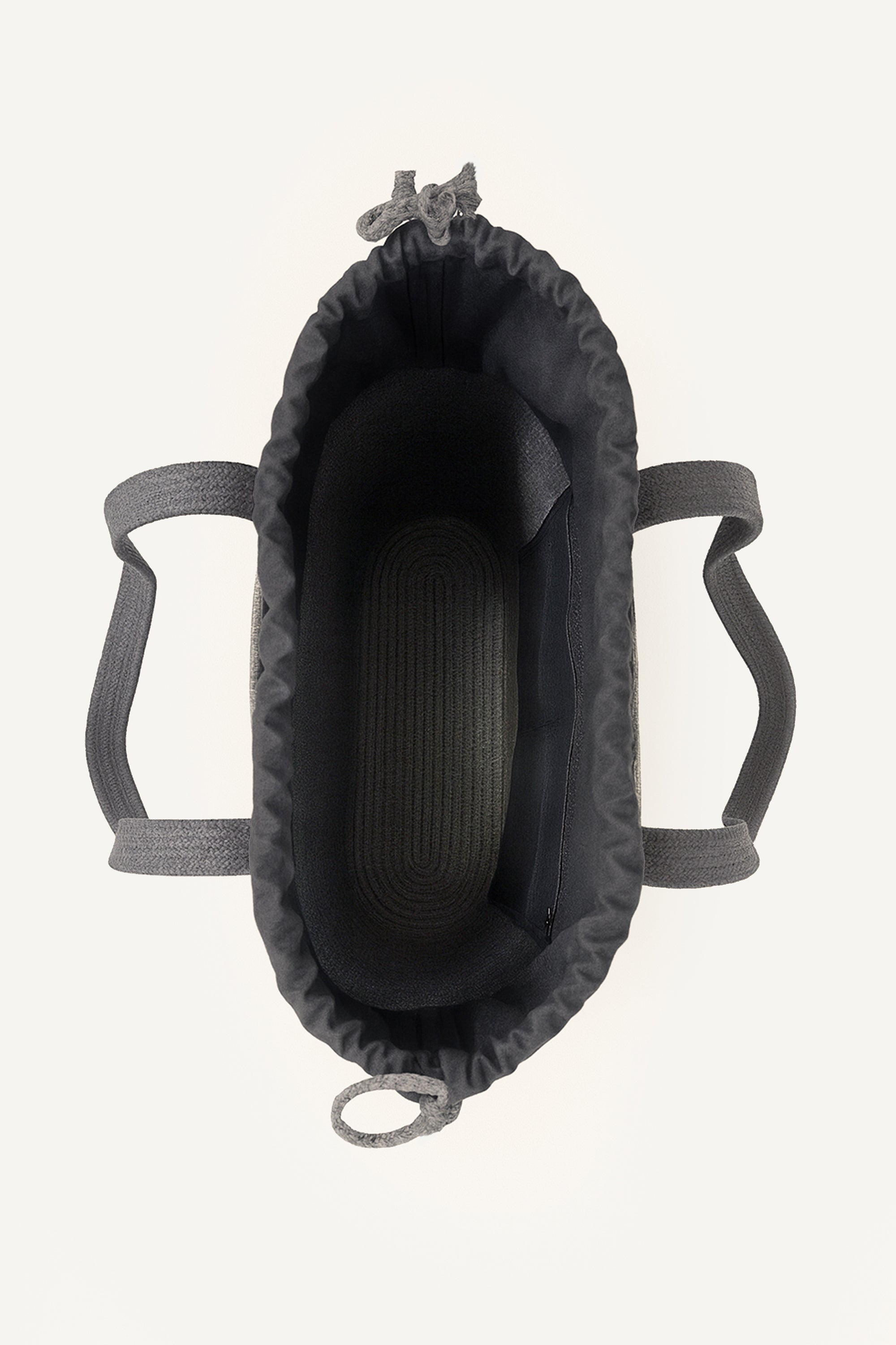 Top open view of the all gray brixen crochet tote bag made from cotton on a white background